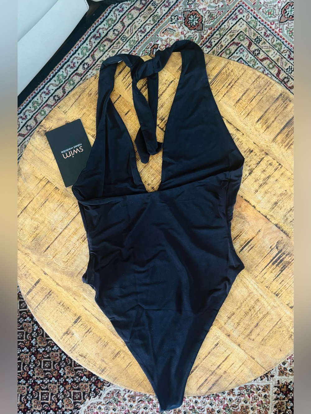 Naked Wardrobe Black Halter One Piece Swimsuit Size S Bodycon Stretch